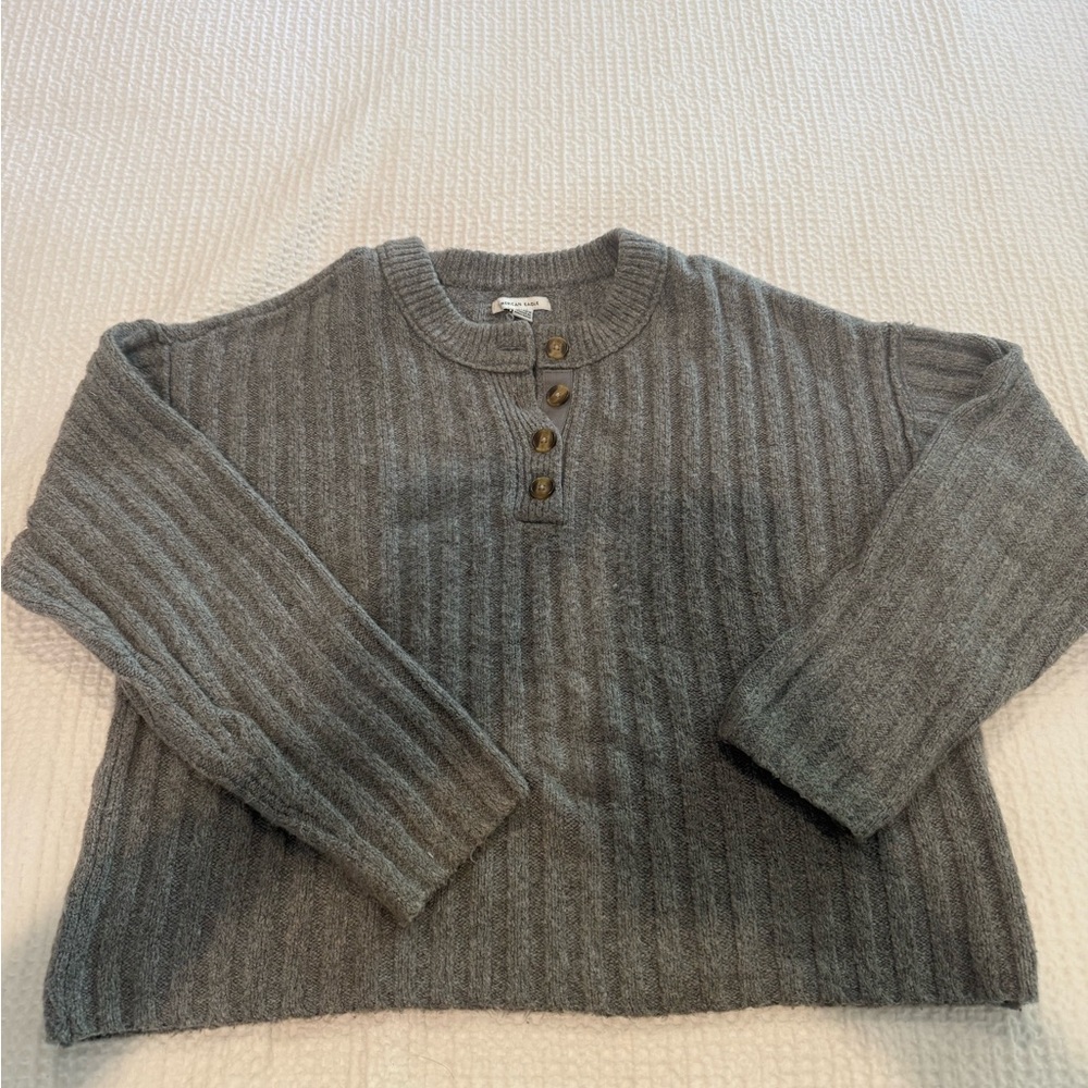American Eagle Outfitters Gray Buttoned Sweater